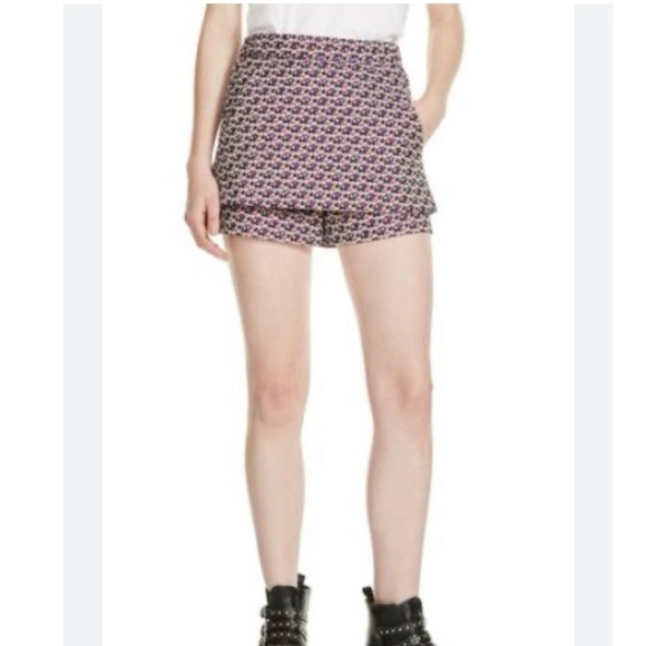 Maje Pants - NWT Maje Floral Jacquard Skirt Front Shorts SZ 36/S Pink Skort Pockets Girly
